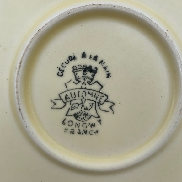 French Art Faience Autumn / Automne Centerpiece Pie Cake Plate by Longwy 1940s - Picture 4 of 4